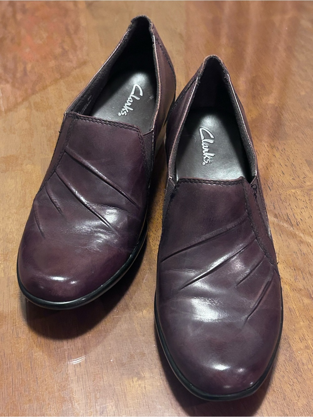 Clarks Brown Leather Ankle Clog Style Slip On Heels Women’s Size 6.5M Comfort